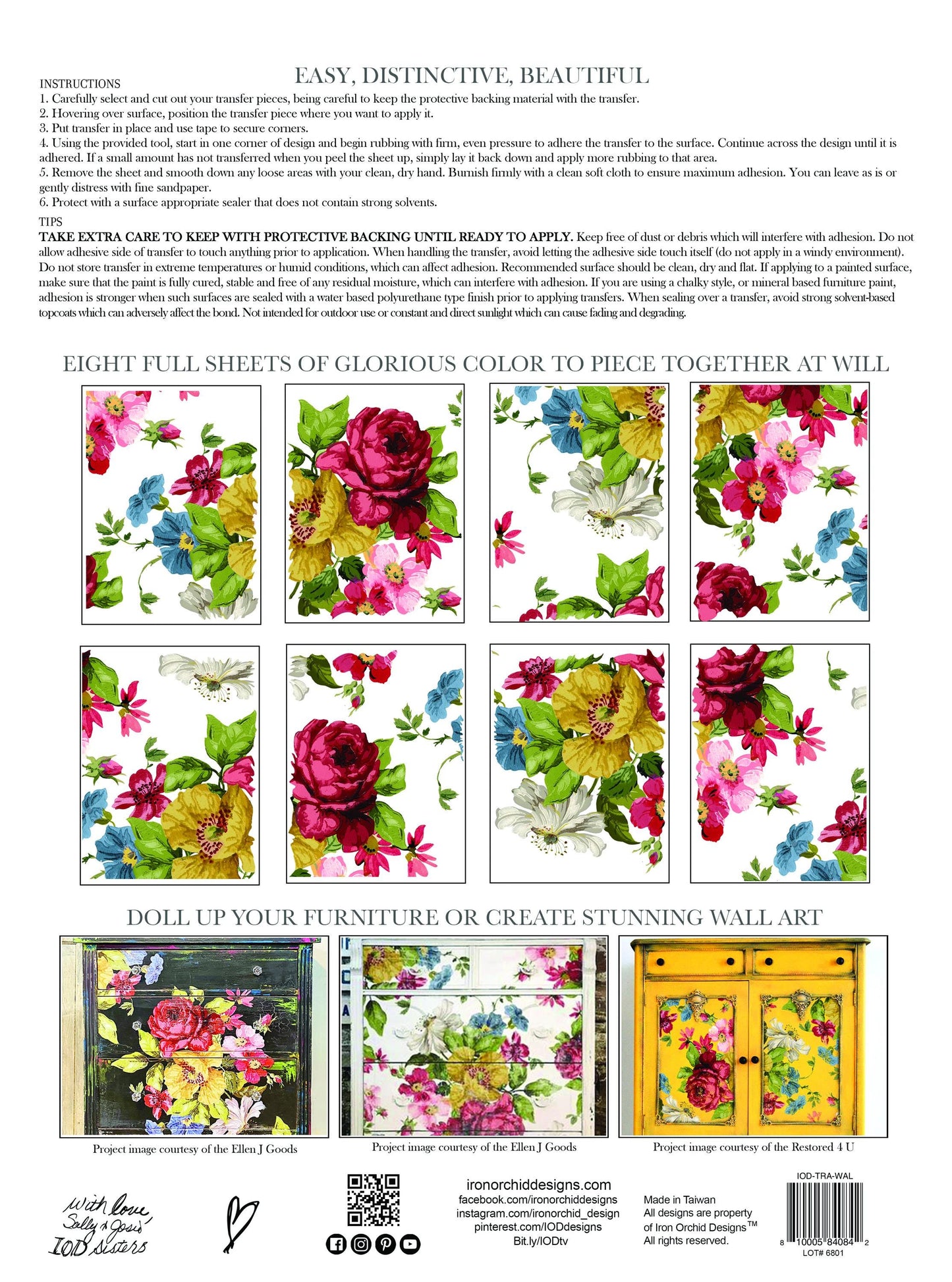 Wall Flower IOD Transfer Pad with (8) 12 X 16 Sheets by Iron Orchid Designs Rub-On Furniture Transfer Decal Ships in 1-2 days!
