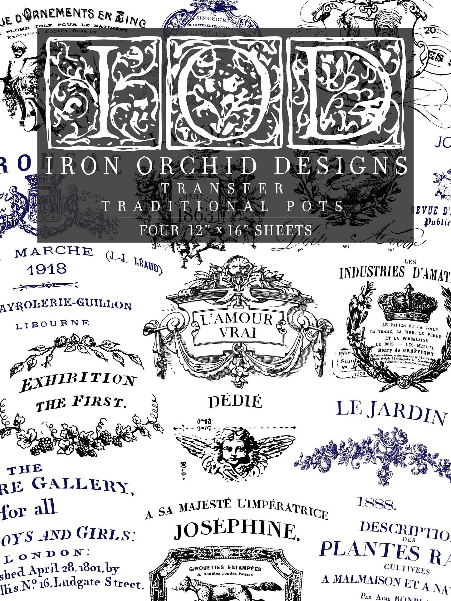 Traditional Pots Transfer Pad with (8) 12 X 16 Sheets by Iron Orchid Designs Rub-On Furniture Transfer Decals