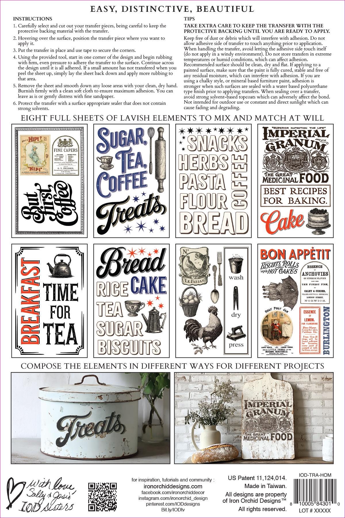 Home Sweet Home, Summer Release, Rub On Transfers IOD Transfer (8)8 X 12 inches PAD - Full color bound with 8 pages Iron Orchid Design