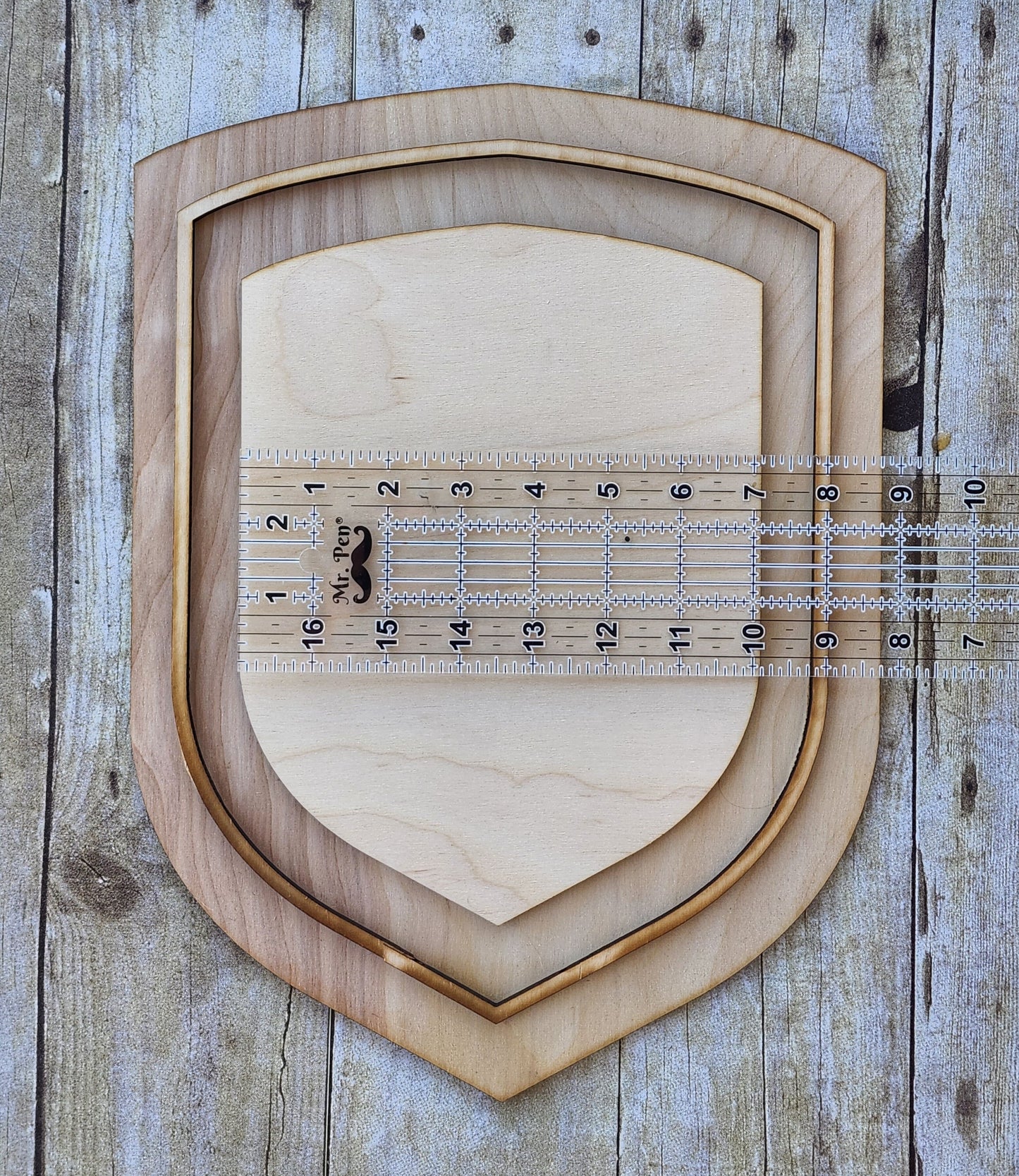 Outlined Shield Shaped Wood Frame, 14x10" Wooden Frames