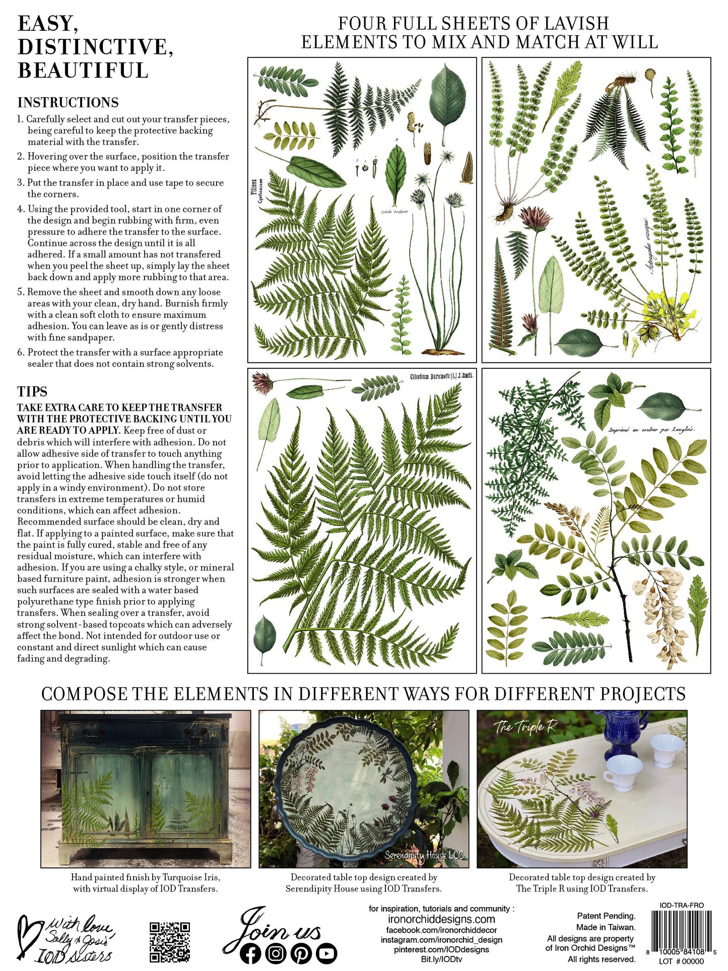 Fronds Botanical IOD Transfer Pad with (4) 12 X 16 Sheets by Iron Orchid Designs Rub-On Furniture Transfer Decal