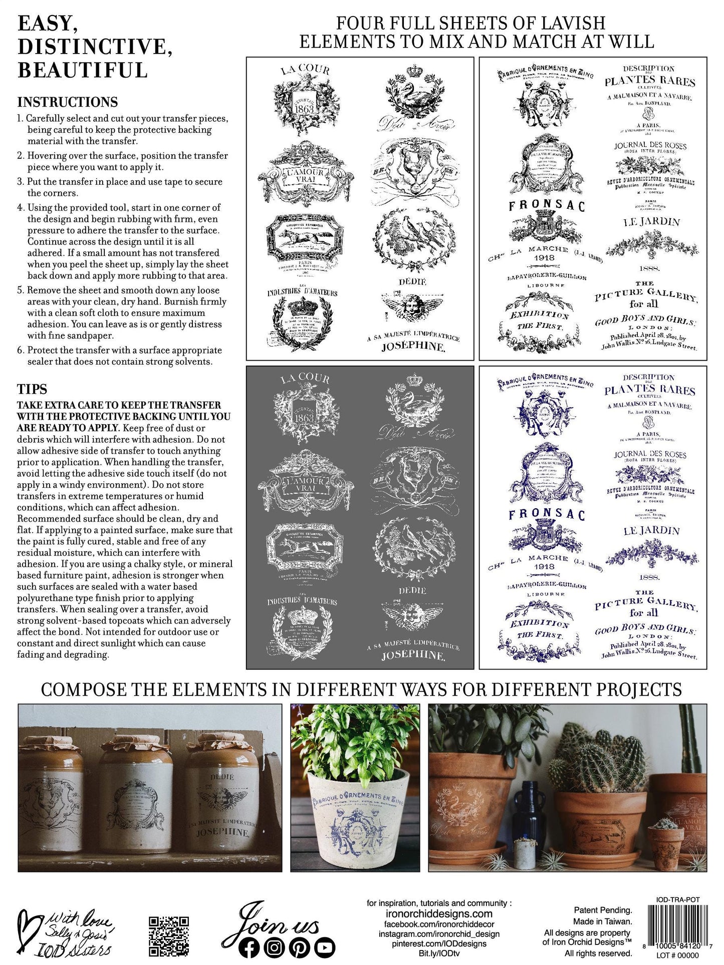 Traditional Pots Transfer Pad with (8) 12 X 16 Sheets by Iron Orchid Designs Rub-On Furniture Transfer Decals