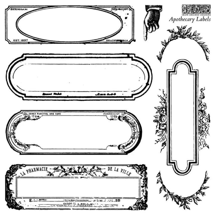 IOD Apothecary Label Stamp Set, Iron Orchid Designs Ships in 1-2 days!