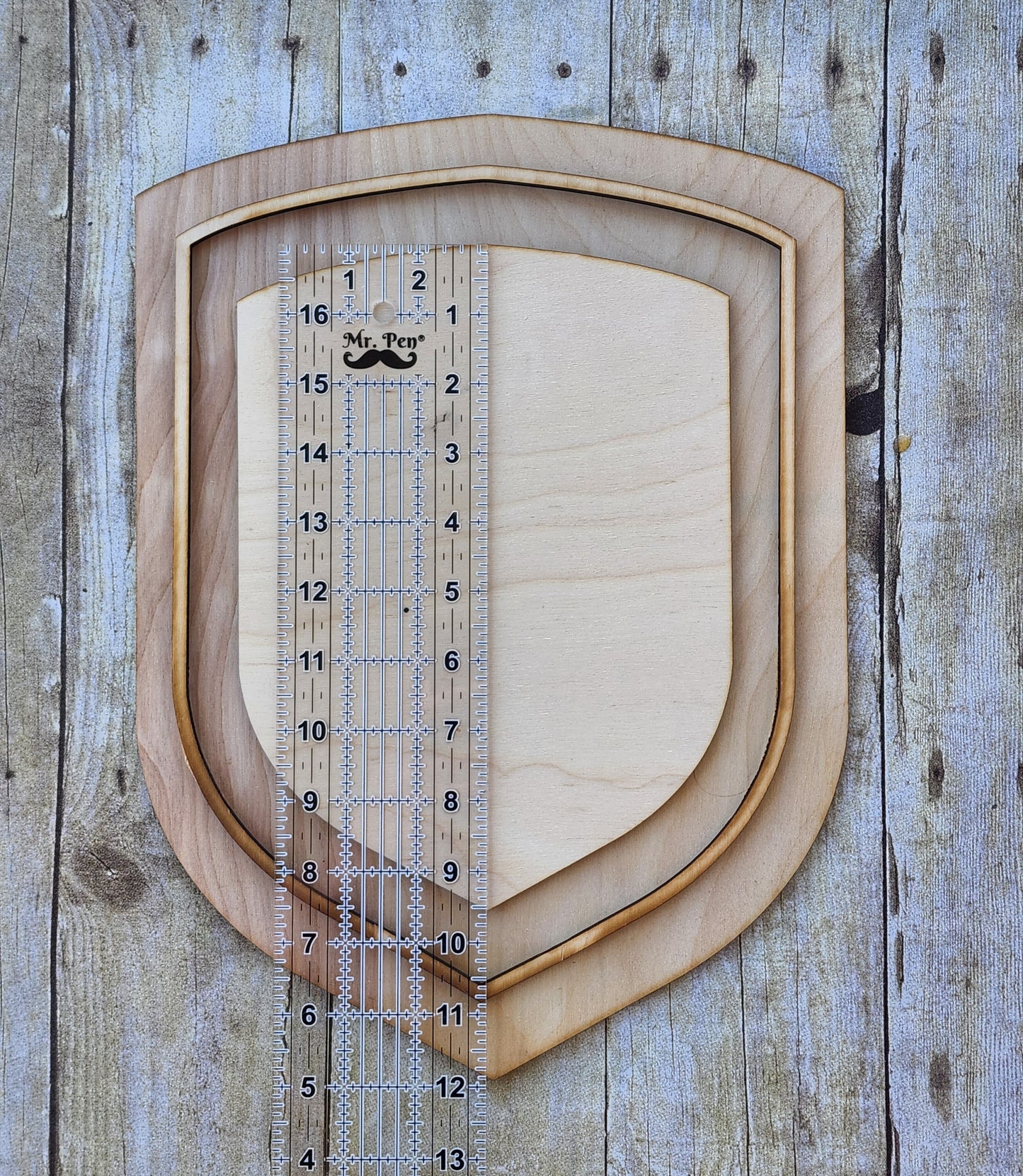 Outlined Shield Shaped Wood Frame, 14x10" Wooden Frames