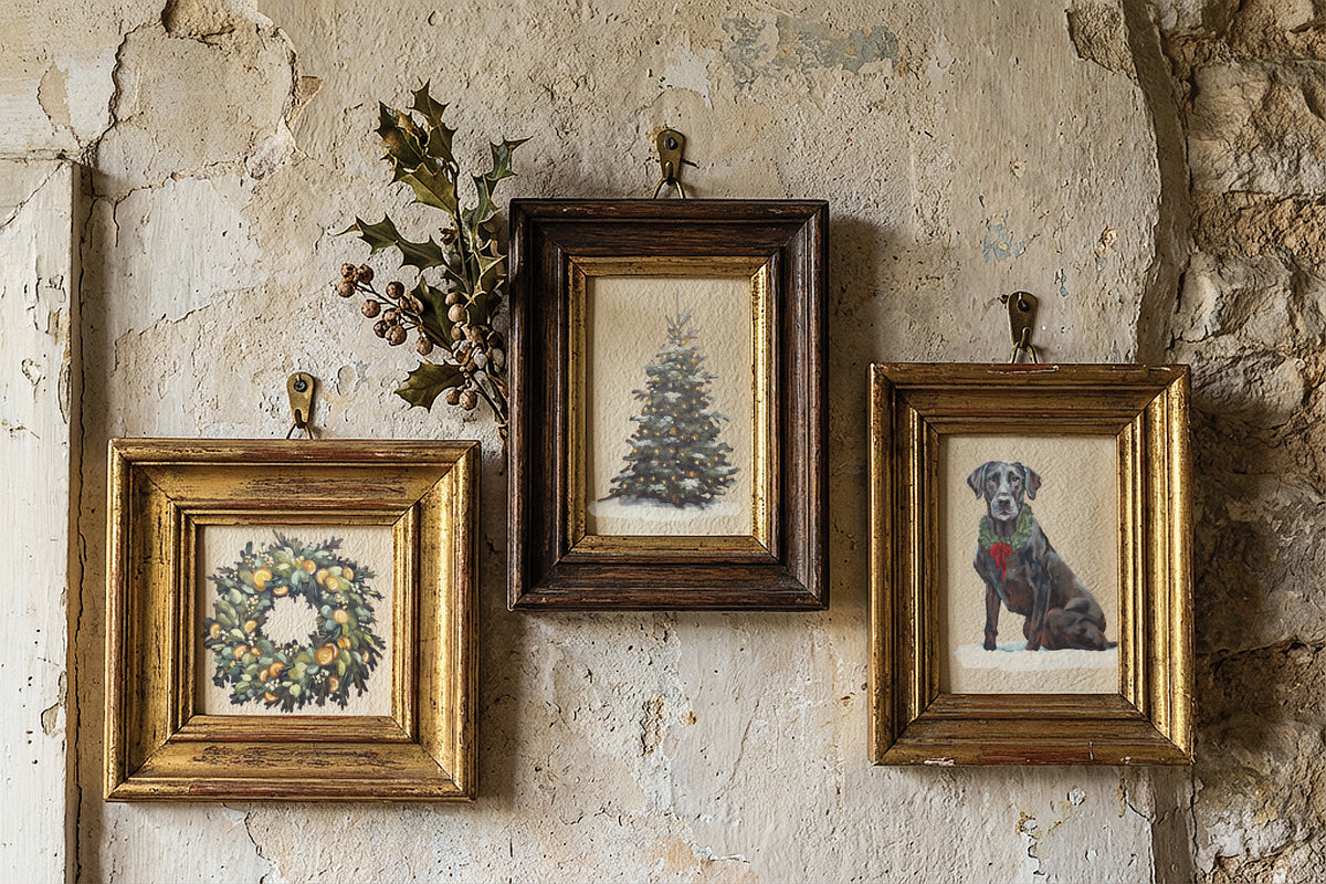 IOD A Cotswold Christmas Transfer • Iron Orchid Designs • 8×12 English Countryside Holiday Wreaths & Farmhouse Animals • Ships in 1–2 Days