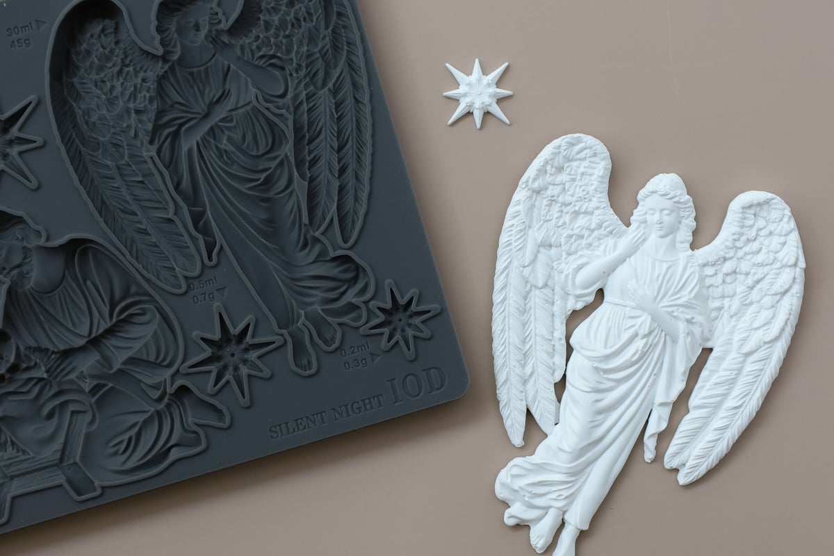 IOD Silent Night Mould • Iron Orchid Designs • 6×10 Nativity Scene & Christmas Angel Mould • Ships in 1–2 Days
