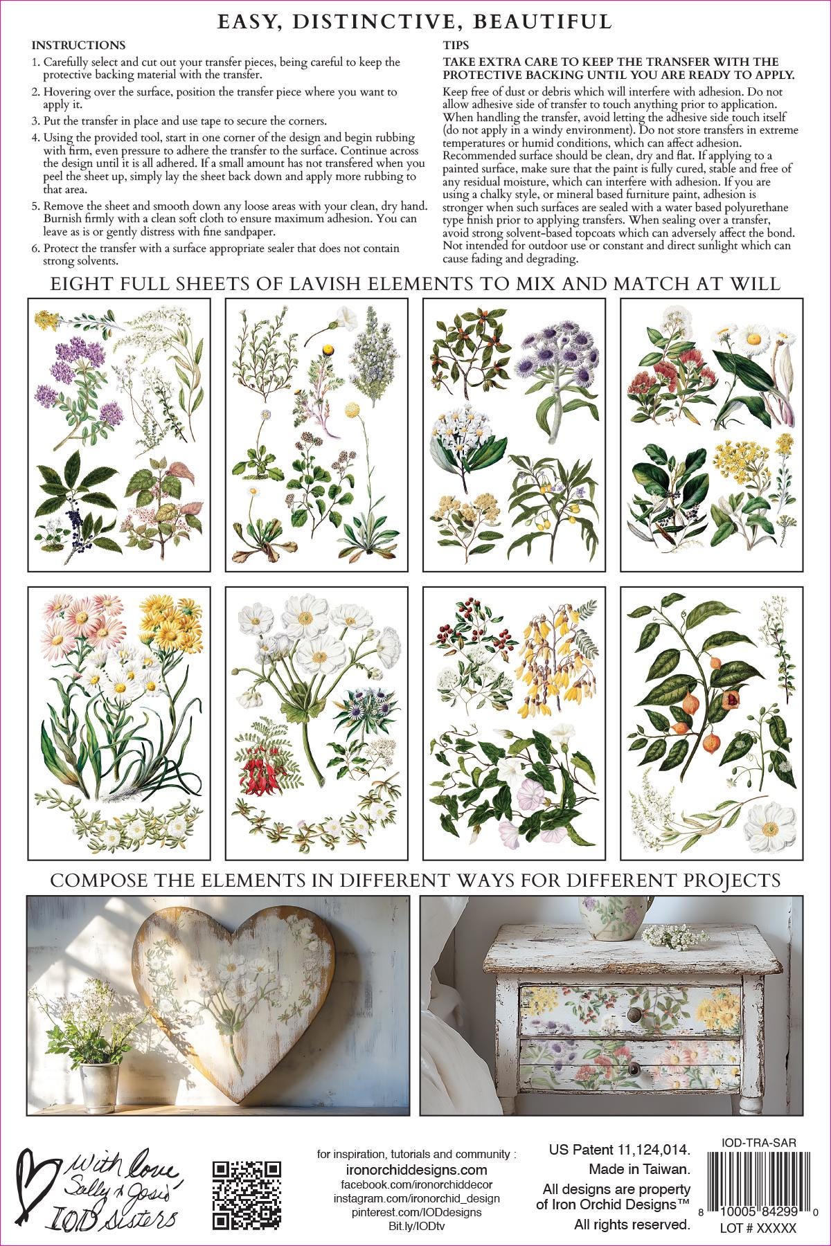 Sarah Featon's Botanicals, Rub On Transfer IOD Transfer (8)8 X 12 inches PAD