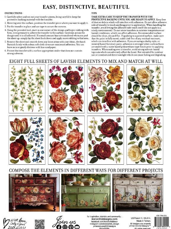 Collage de Fleur IOD Transfer Pad with (8) 12 X 16 Sheets