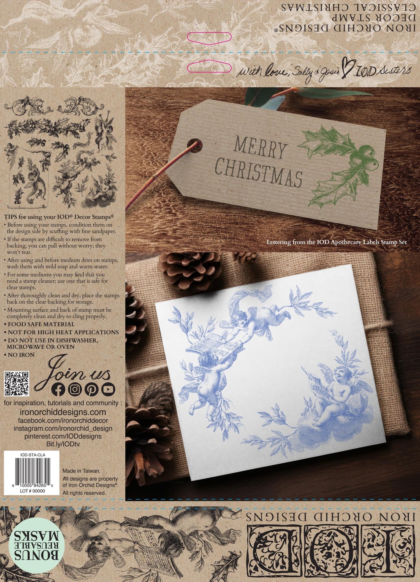 IOD Classical Christmas Stamp, Iron Orchid Design, Renaissance Christmas Holiday, Cherubs, Angels, Scroll Frame, Holly, Ships in 1 day!