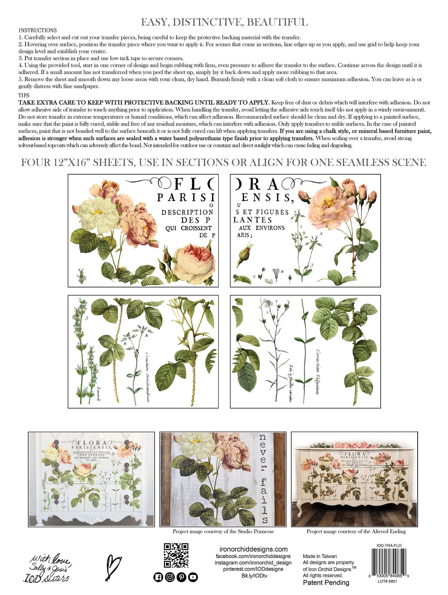 Flora Parisiensis IOD Transfer Pad with (4) 12 X 16 Sheets