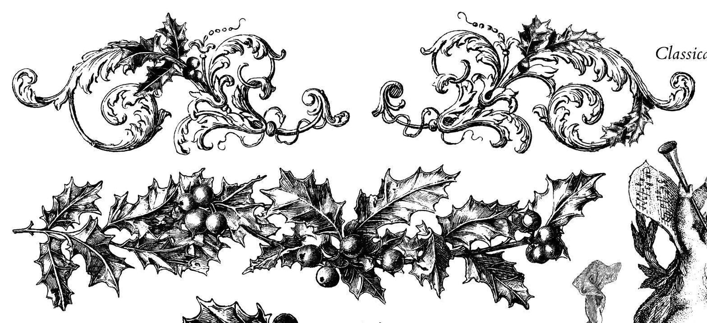 IOD Classical Christmas Stamp, Iron Orchid Design, Renaissance Christmas Holiday, Cherubs, Angels, Scroll Frame, Holly, Ships in 1 day!