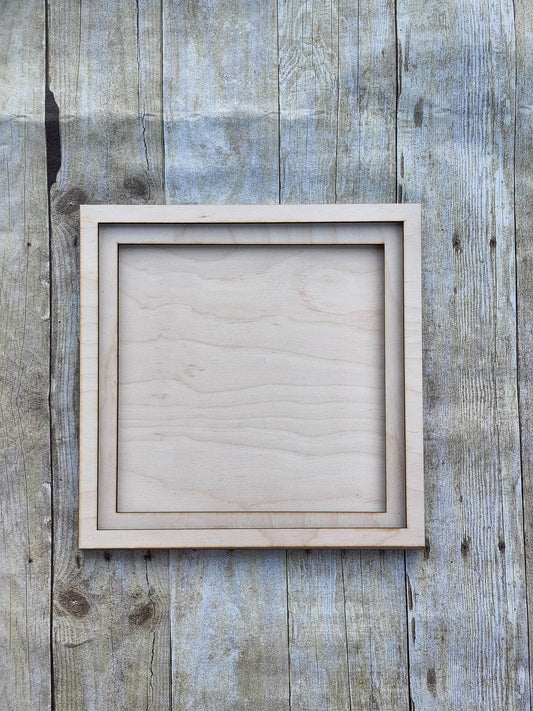 Layered Square Wood Frame 11.5 inches- Wooden Blank
