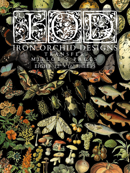 Millot's Pages IOD Transfer Pad with (8) 12 X 16 Sheets by Iron Orchid Designs Rub-On Furniture Transfer Decal Ships in 1-2 days!