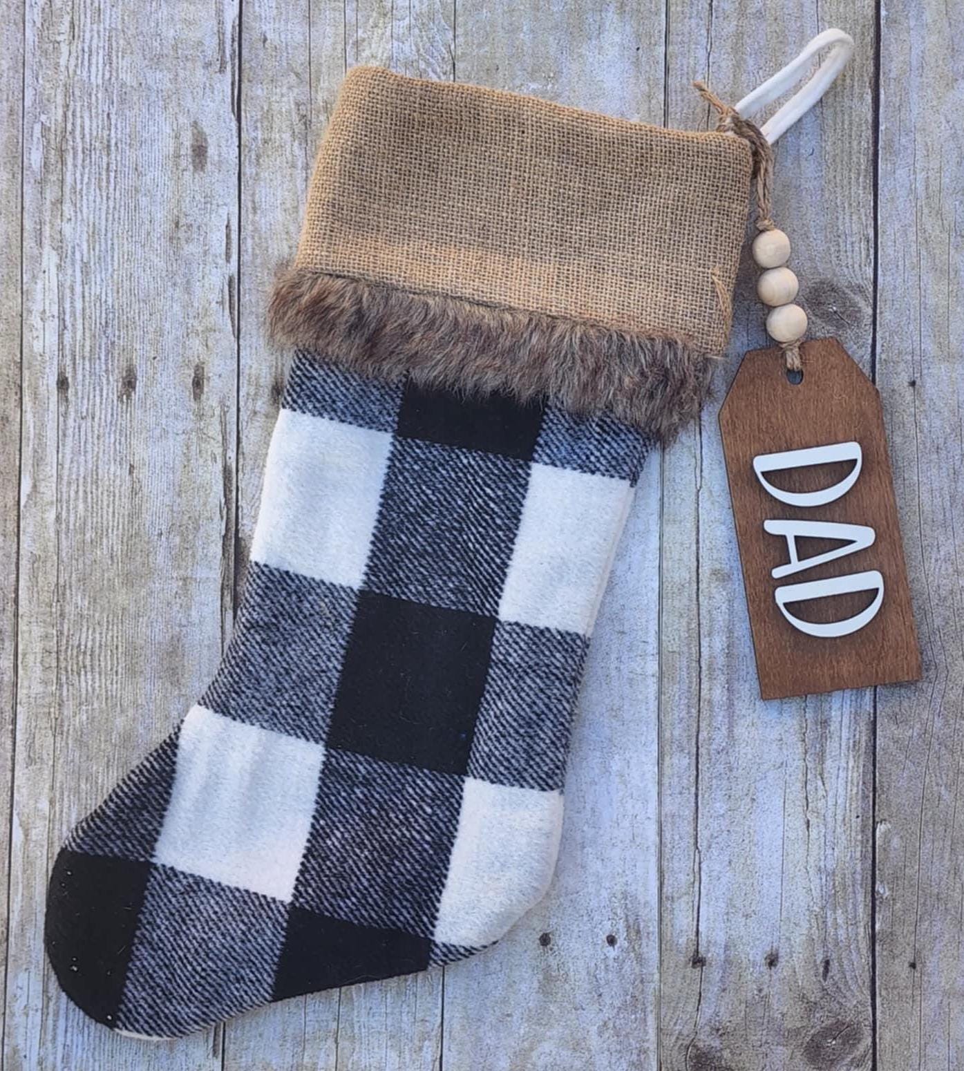 Extra Large Personalized Beaded Wooden Stocking Tags, Stocking Label, Name Tag, Gift Tag, Custom Tag, Birch Tag, Dad, Mom, Grandparents