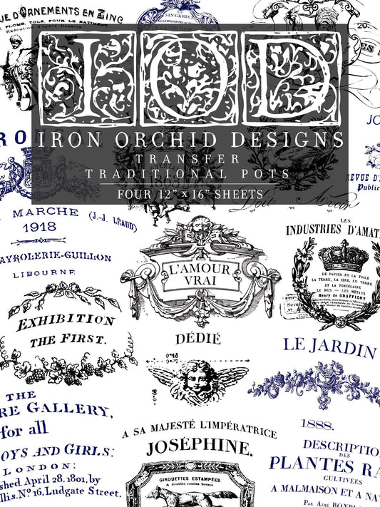Traditional Pots Transfer Pad with (8) 12 X 16 Sheets by Iron Orchid Designs Rub-On Furniture Transfer Decals