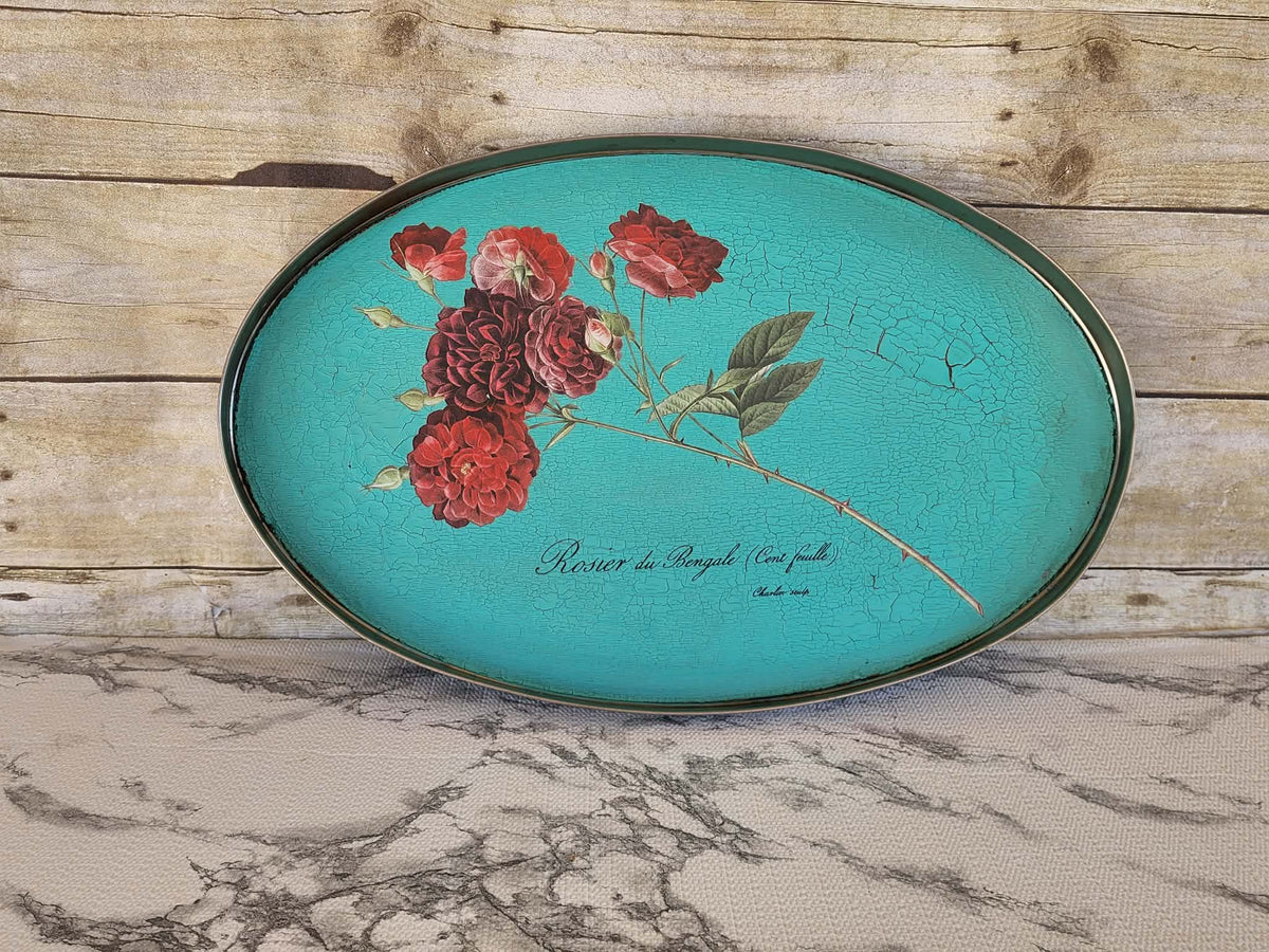 Redoute II Floral Oval Tray – Patina + Bleu Bohemia Finish