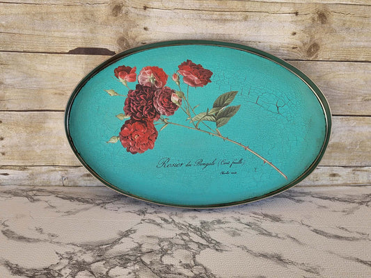 Redoute II Floral Oval Tray – Patina + Bleu Bohemia Finish