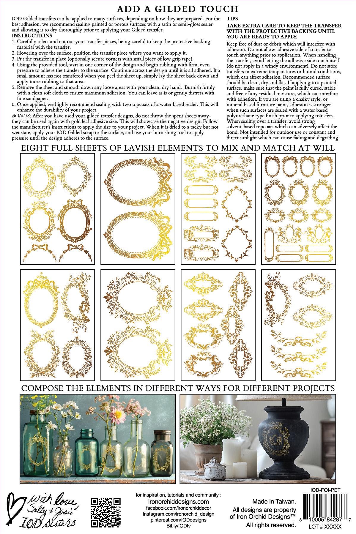 Petits Ornements NEW Foil Transfer Pad IOD with (8) 8 X 12 Sheets by Iron Orchid Designs Rub-On Furniture Transfer Decal