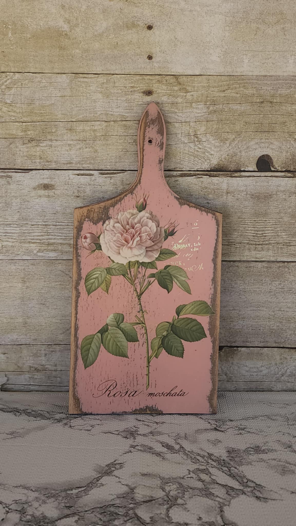 Vintage‑Style Rose Cutting Board – Veranda Pink + IOD Botanical