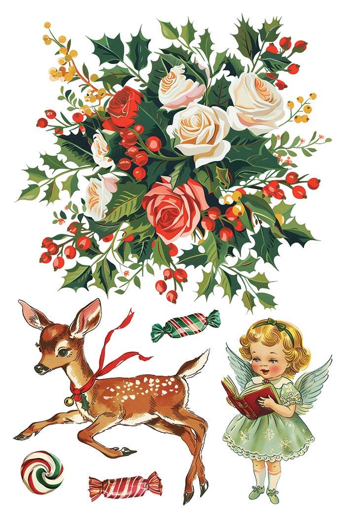 Kitschy Christmas IOD Transfer Pad with (8) 8 x 12 Sheets
