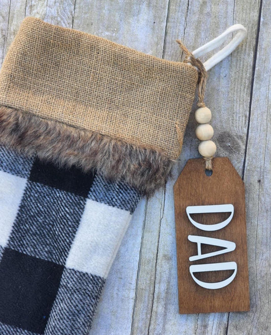 Extra Large Personalized Beaded Wooden Stocking Tags, Stocking Label, Name Tag, Gift Tag, Custom Tag, Birch Tag, Dad, Mom, Grandparents