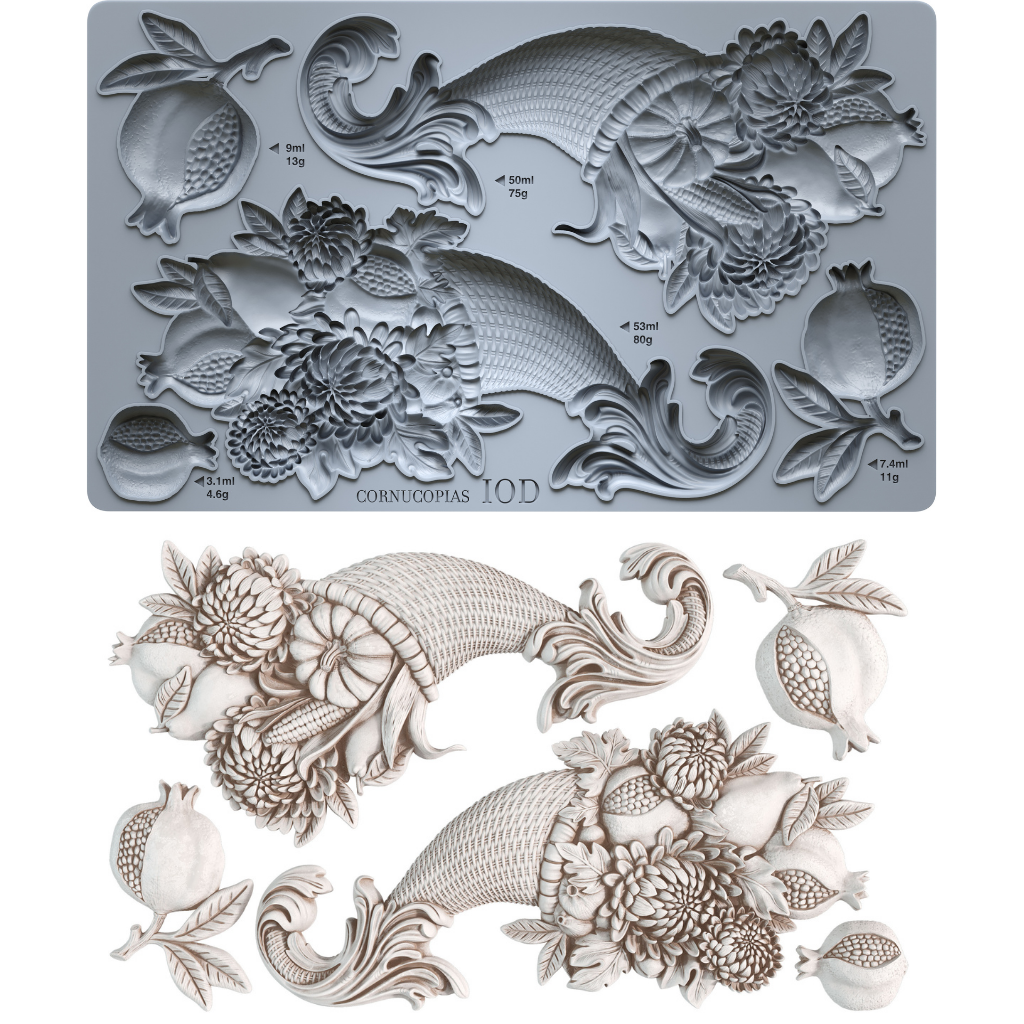 IOD Cornucopias Mould • Iron Orchid Designs • 6×10 Harvest Cornucopia & Autumn Botanical Mould • Ships in 1–2 Days