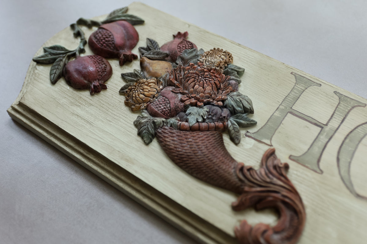 IOD Cornucopias Mould • Iron Orchid Designs • 6×10 Harvest Cornucopia & Autumn Botanical Mould • Ships in 1–2 Days