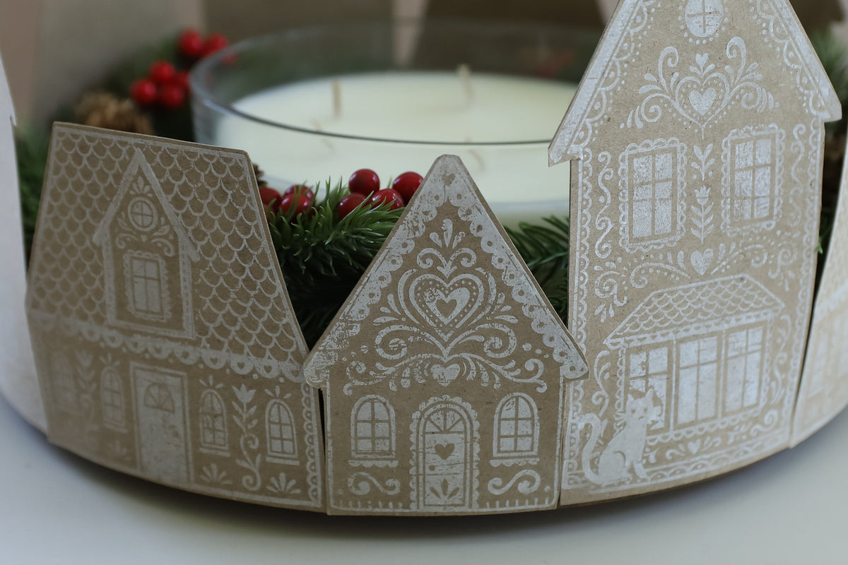 IOD Gingerbread Lane Stamp • Iron Orchid Designs • 12×12 Folk Art Christmas Village & Cottage Stamp with Masks • Ships in 1–2 Days