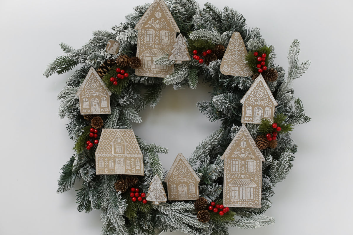 IOD Gingerbread Lane Stamp • Iron Orchid Designs • 12×12 Folk Art Christmas Village & Cottage Stamp with Masks • Ships in 1–2 Days