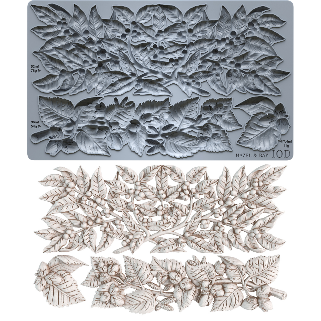 IOD Hazel & Bay Mould • Iron Orchid Designs • 6×10 Hazelnut and Bayberry Botanical Branch Mould • Ships in 1–2 Days