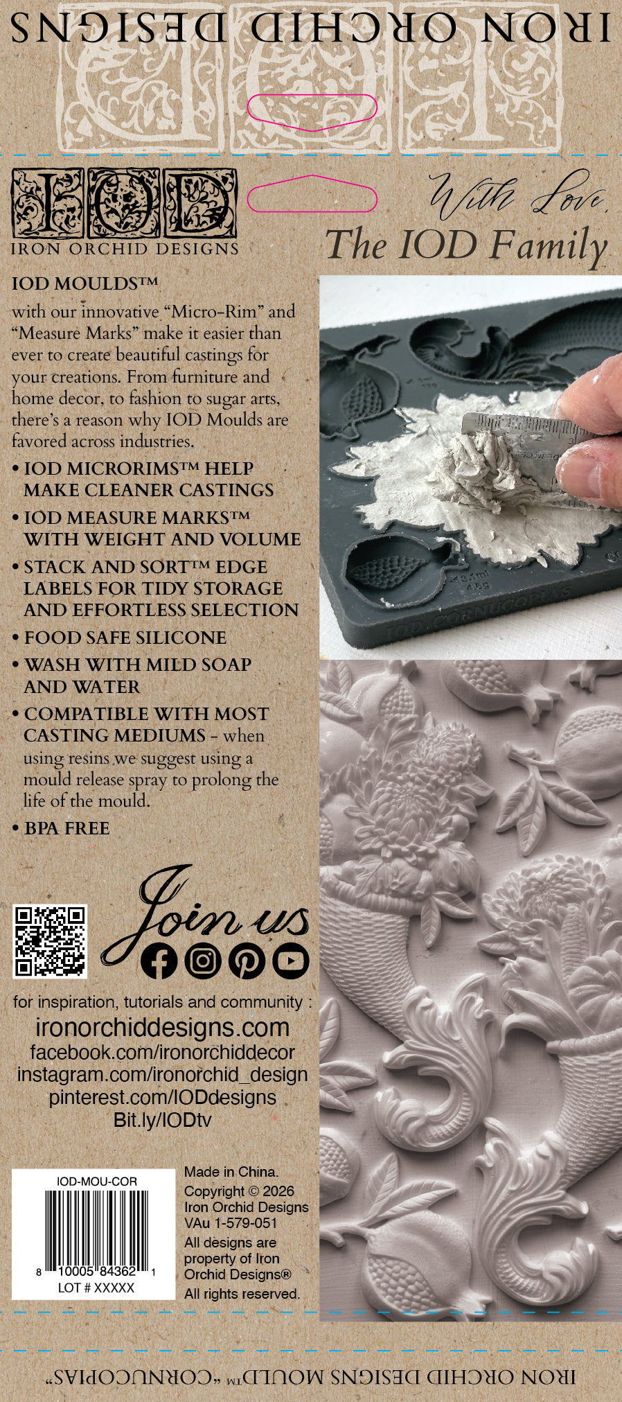 IOD Cornucopias Mould • Iron Orchid Designs • 6×10 Harvest Cornucopia & Autumn Botanical Mould • Ships in 1–2 Days
