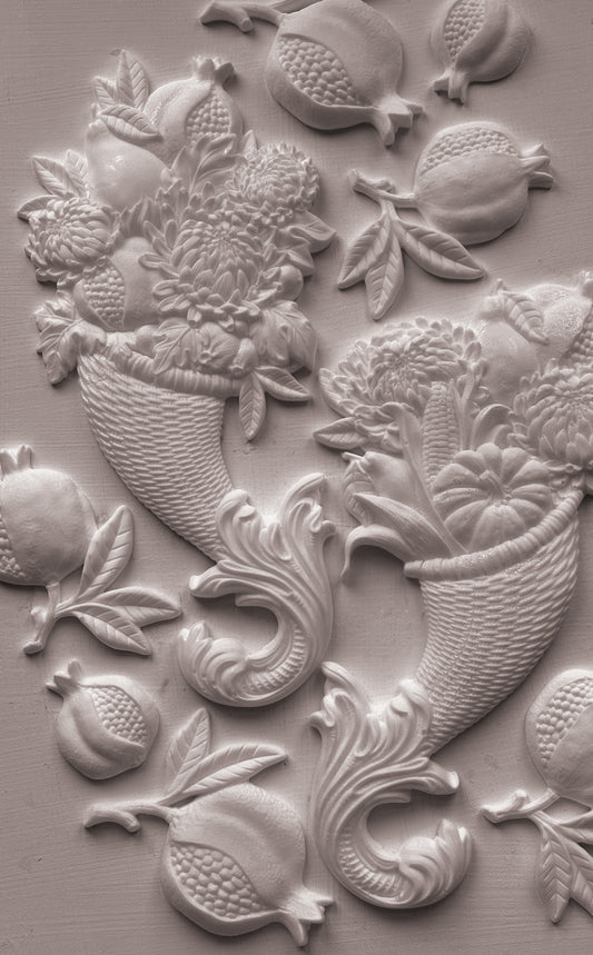 IOD Cornucopias Mould • Iron Orchid Designs • 6×10 Harvest Cornucopia & Autumn Botanical Mould • Ships in 1–2 Days