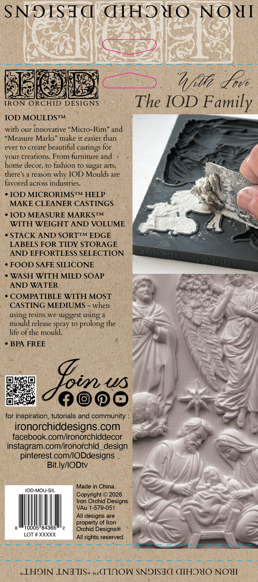 IOD Silent Night Mould • Iron Orchid Designs • 6×10 Nativity Scene & Christmas Angel Mould • Ships in 1–2 Days