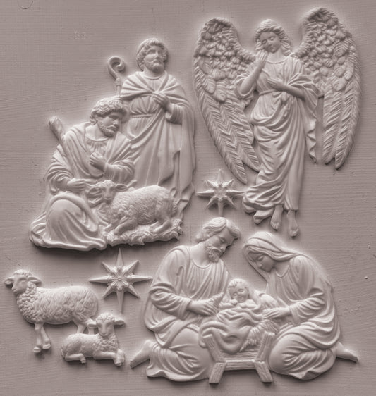 IOD Silent Night Mould • Iron Orchid Designs • 6×10 Nativity Scene & Christmas Angel Mould • Ships in 1–2 Days
