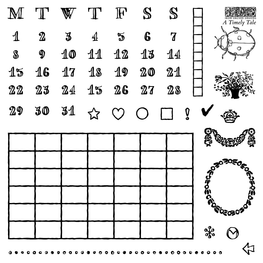 IOD A Timely Tale Stamp • Iron Orchid Designs • 6×6 Cottage Whimsy Planner & Bullet Journal Stamp Set • Ships in 1–2 Days