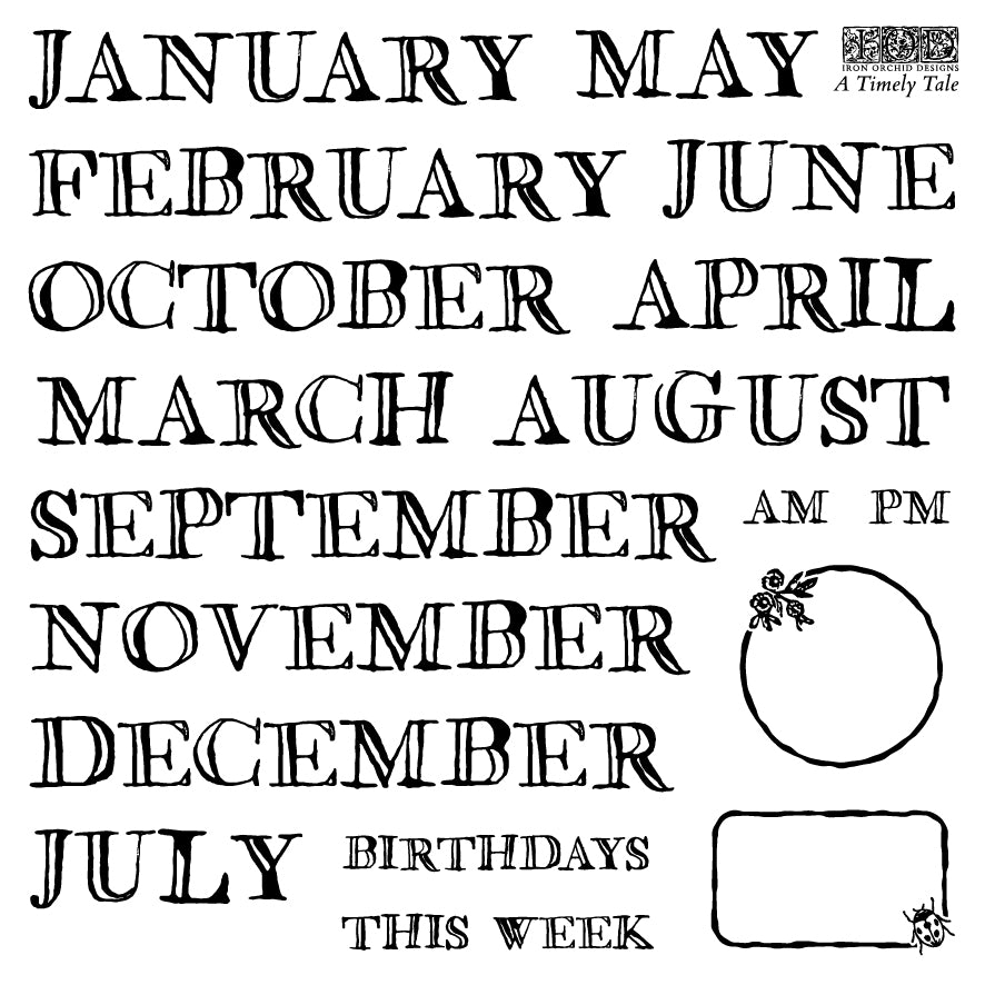 IOD A Timely Tale Stamp • Iron Orchid Designs • 6×6 Cottage Whimsy Planner & Bullet Journal Stamp Set • Ships in 1–2 Days