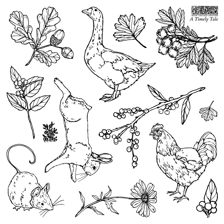 IOD A Timely Tale Stamp • Iron Orchid Designs • 6×6 Cottage Whimsy Planner & Bullet Journal Stamp Set • Ships in 1–2 Days