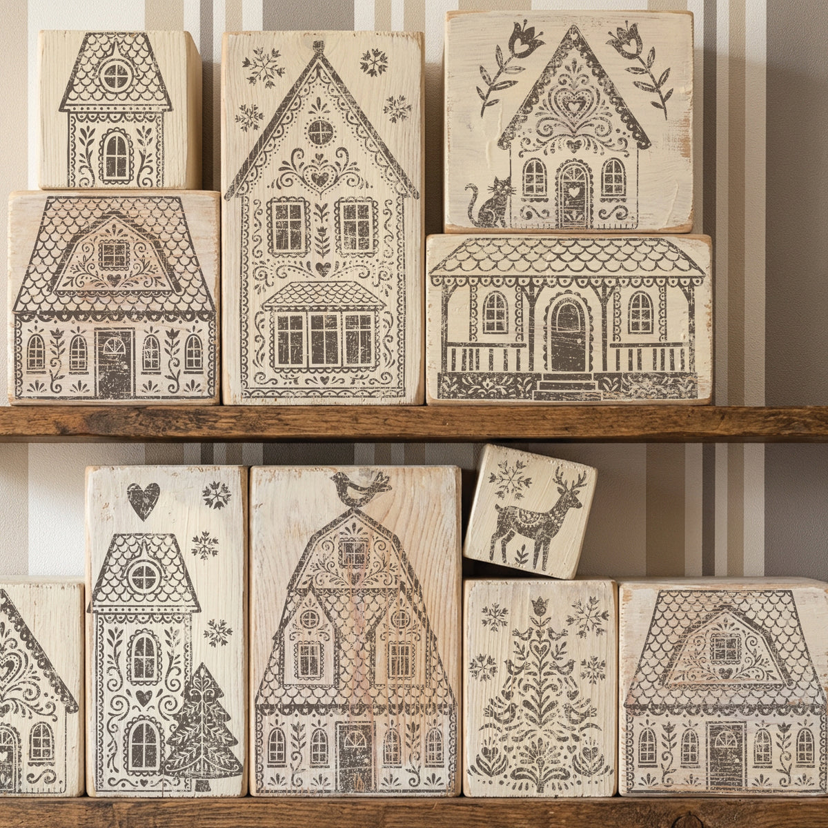 IOD Gingerbread Lane Stamp • Iron Orchid Designs • 12×12 Folk Art Christmas Village & Cottage Stamp with Masks • Ships in 1–2 Days