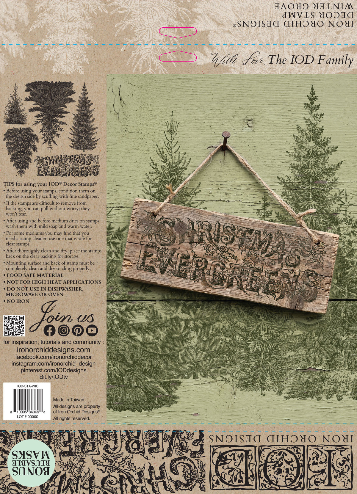 IOD Winter Grove Stamp • Iron Orchid Designs • 12×12 Evergreen Forest & Vintage Botanical Tree Stamp with Masks • Ships in 1–2 Days