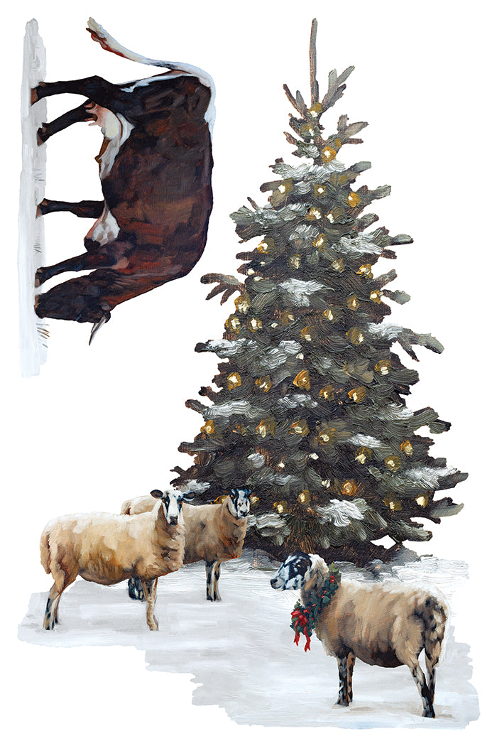 IOD A Cotswold Christmas Transfer • Iron Orchid Designs • 8×12 English Countryside Holiday Wreaths & Farmhouse Animals • Ships in 1–2 Days
