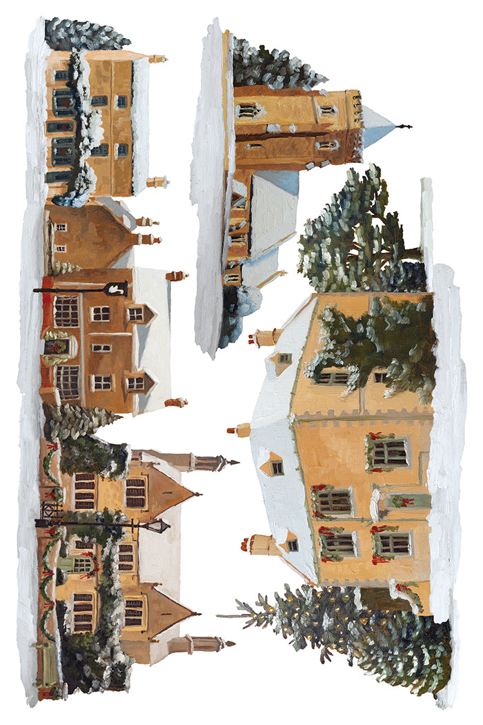IOD A Cotswold Christmas Transfer • Iron Orchid Designs • 8×12 English Countryside Holiday Wreaths & Farmhouse Animals • Ships in 1–2 Days