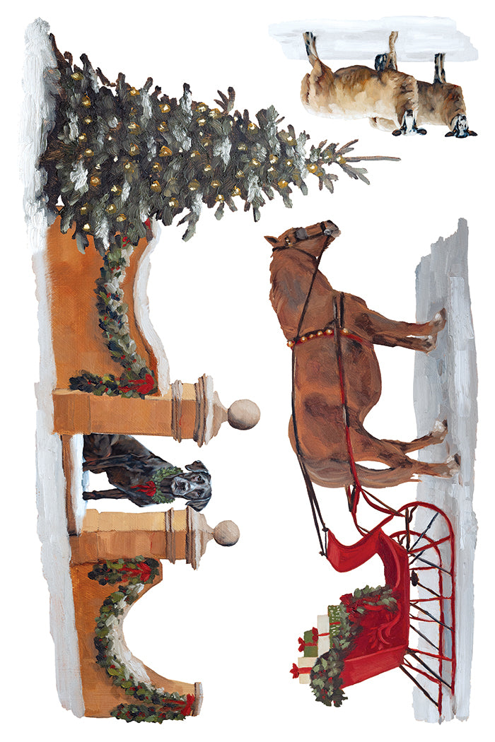 IOD A Cotswold Christmas Transfer • Iron Orchid Designs • 8×12 English Countryside Holiday Wreaths & Farmhouse Animals • Ships in 1–2 Days