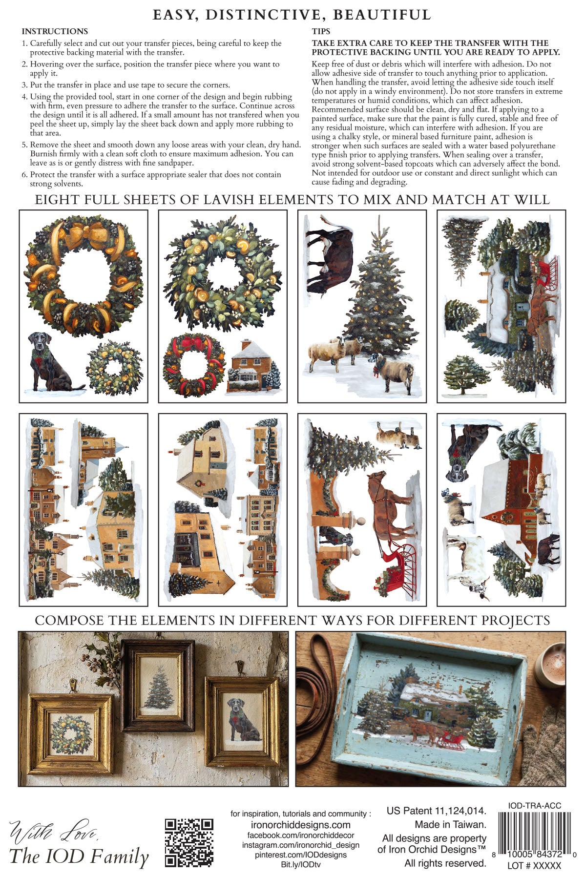IOD A Cotswold Christmas Transfer • Iron Orchid Designs • 8×12 English Countryside Holiday Wreaths & Farmhouse Animals • Ships in 1–2 Days