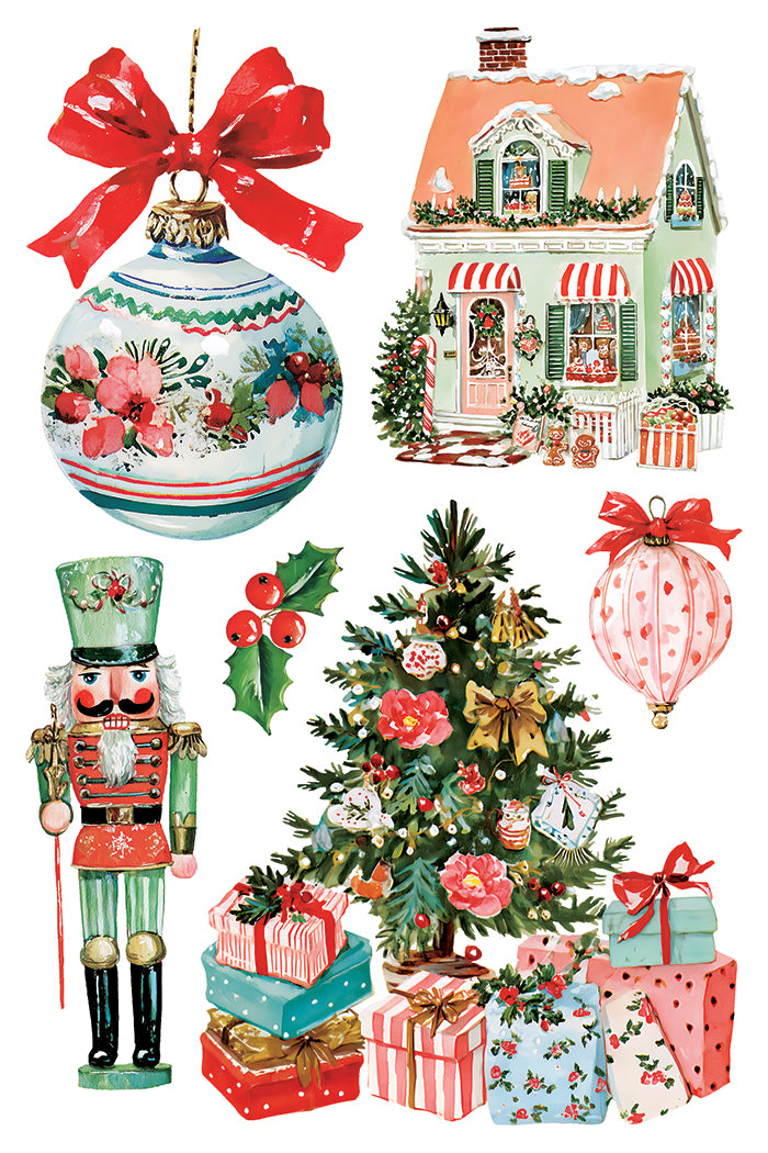 IOD Darling Holiday Transfer • Iron Orchid Designs • 8×12 Retro Christmas Cottage, Snowman & Vintage Holiday Art • Ships in 1–2 Days