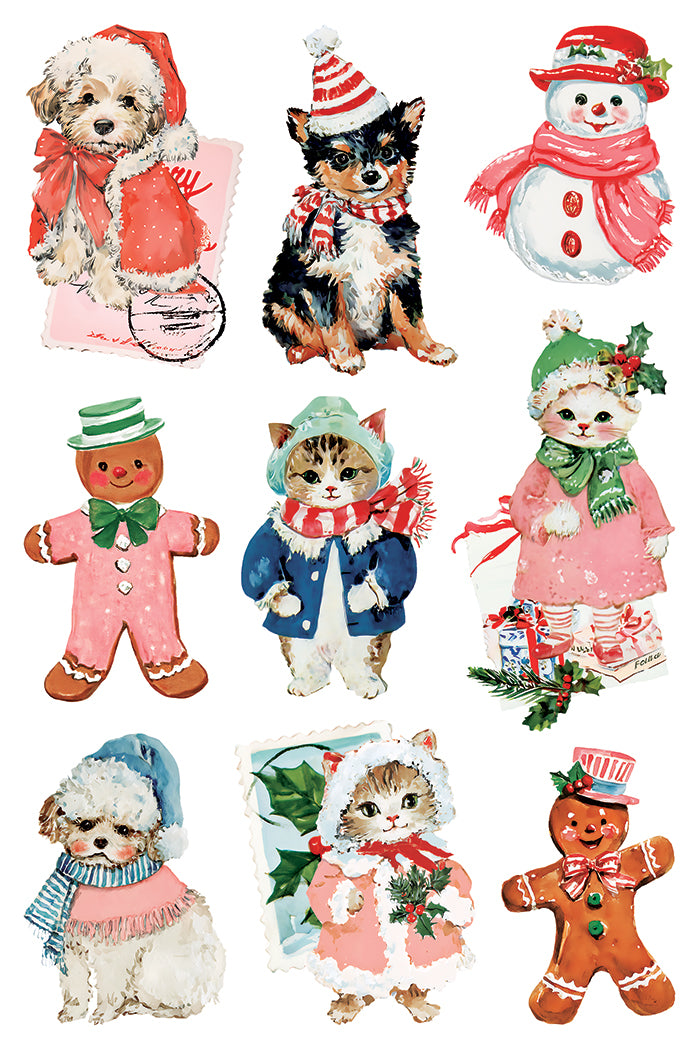 IOD Darling Holiday Transfer • Iron Orchid Designs • 8×12 Retro Christmas Cottage, Snowman & Vintage Holiday Art • Ships in 1–2 Days