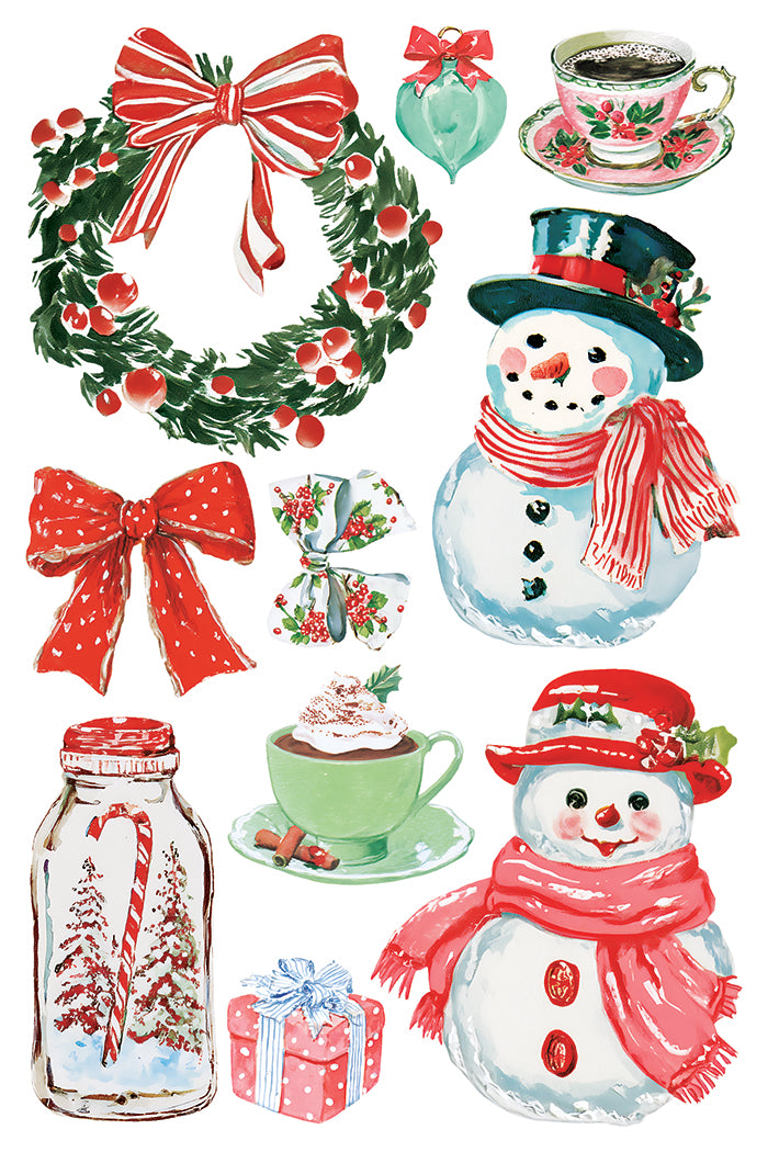 IOD Darling Holiday Transfer • Iron Orchid Designs • 8×12 Retro Christmas Cottage, Snowman & Vintage Holiday Art • Ships in 1–2 Days