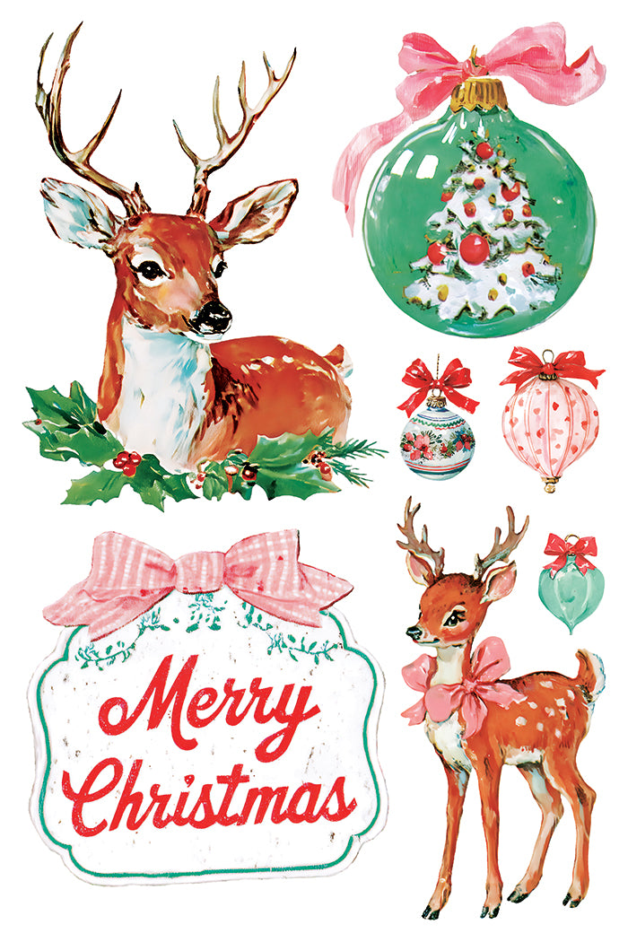 IOD Darling Holiday Transfer • Iron Orchid Designs • 8×12 Retro Christmas Cottage, Snowman & Vintage Holiday Art • Ships in 1–2 Days