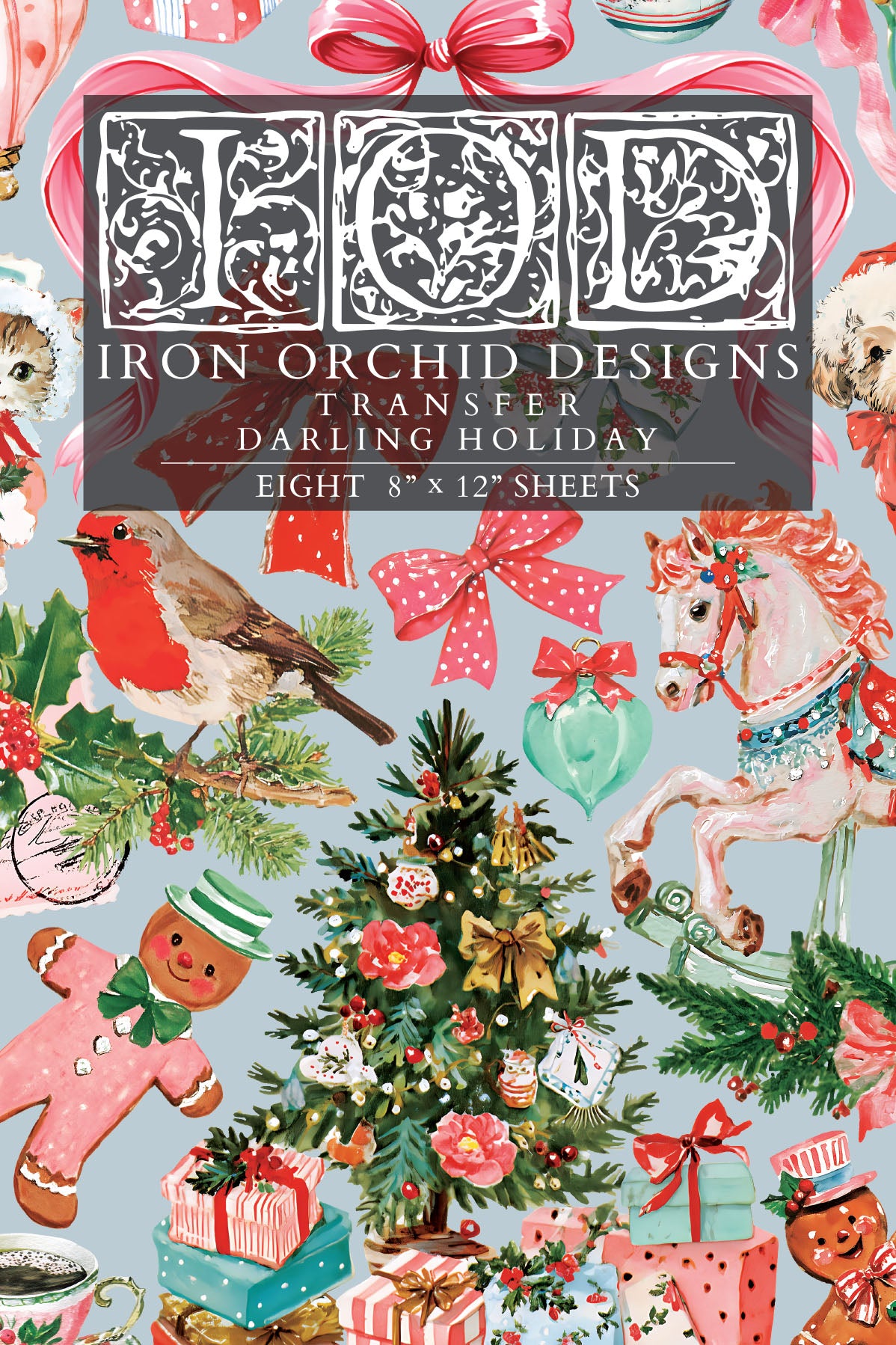 IOD Darling Holiday Transfer • Iron Orchid Designs • 8×12 Retro Christmas Cottage, Snowman & Vintage Holiday Art • Ships in 1–2 Days