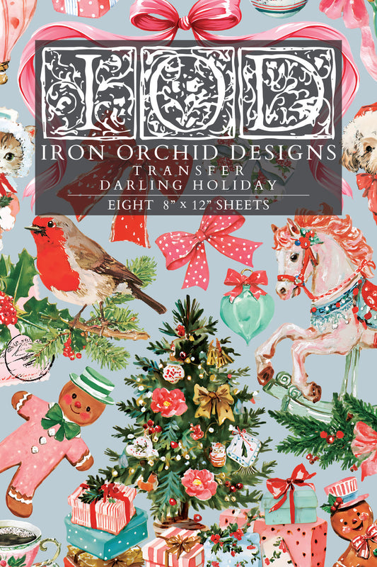 IOD Darling Holiday Transfer • Iron Orchid Designs • 8×12 Retro Christmas Cottage, Snowman & Vintage Holiday Art • Ships in 1–2 Days