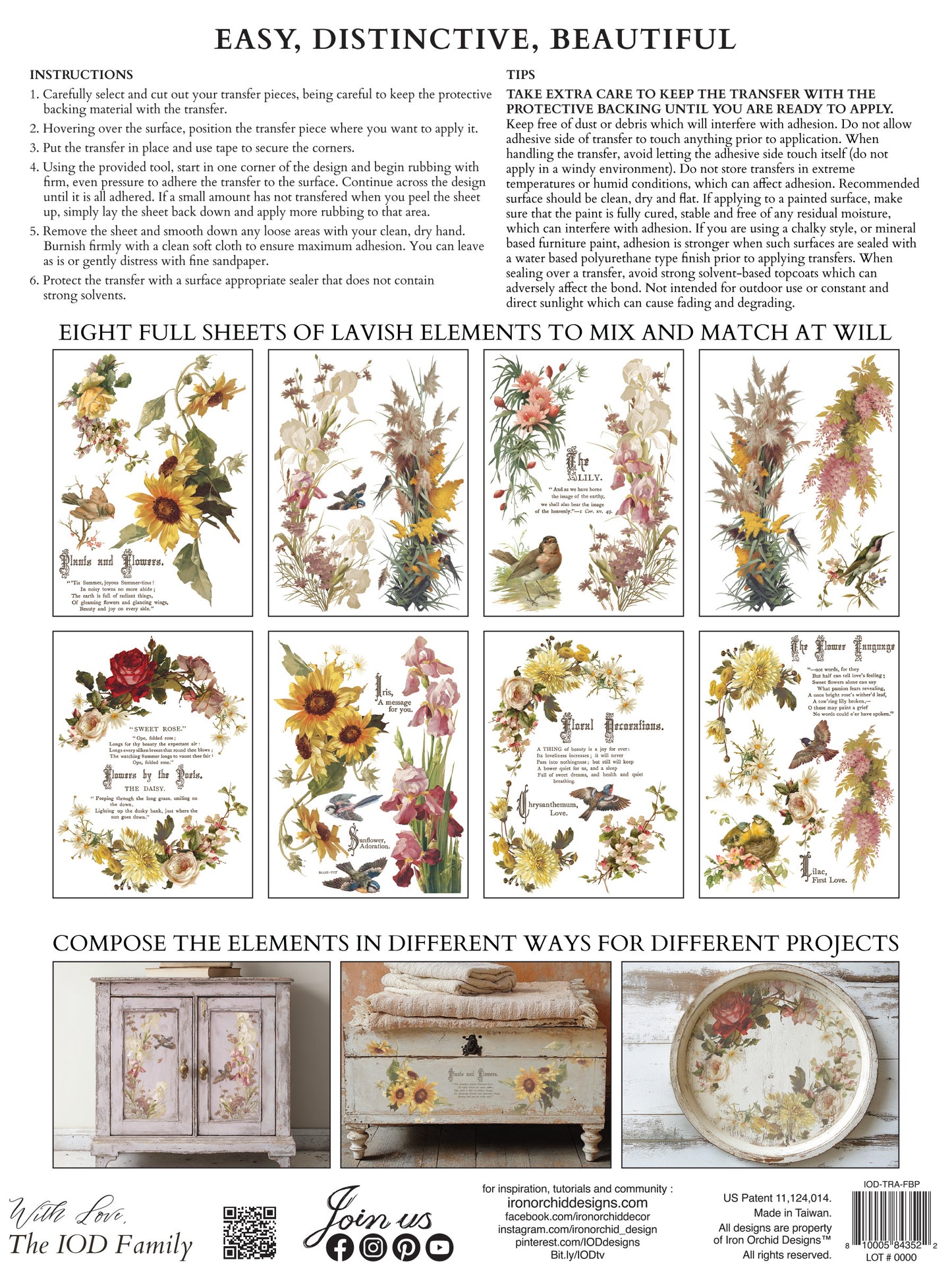 IOD Flowers by the Poets Transfer Pad with (8) 12 X 16